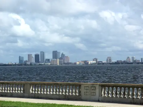 Downtown Tampa across Hillsborough Bay from the Bayshore Boulevard balustrade