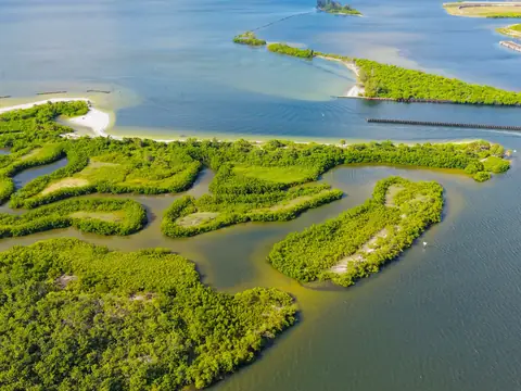 Green islands and waterways in Florida seen from the air