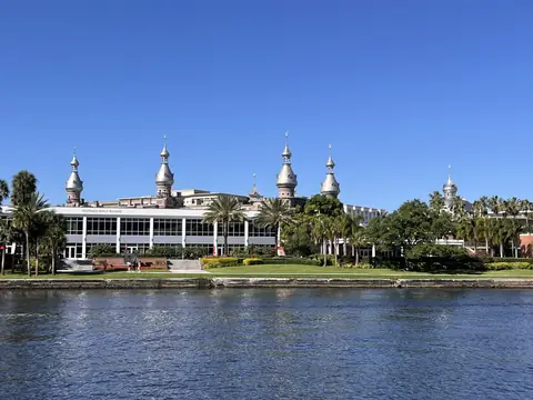 The Henry B. Plant Museum's silver minarets across the Hillsborough River from the Tampa Riverwalk